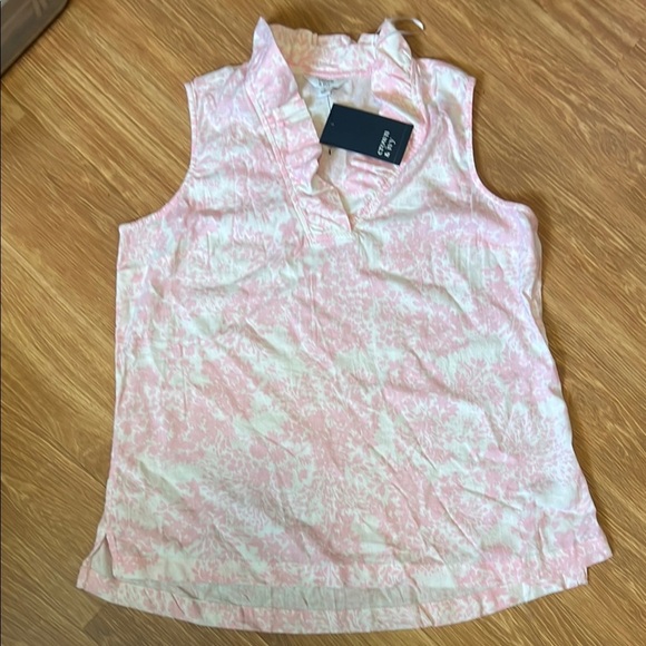 Crown & Ivy Pink and White Sleeveless Polo Blouse - Picture 1 of 5